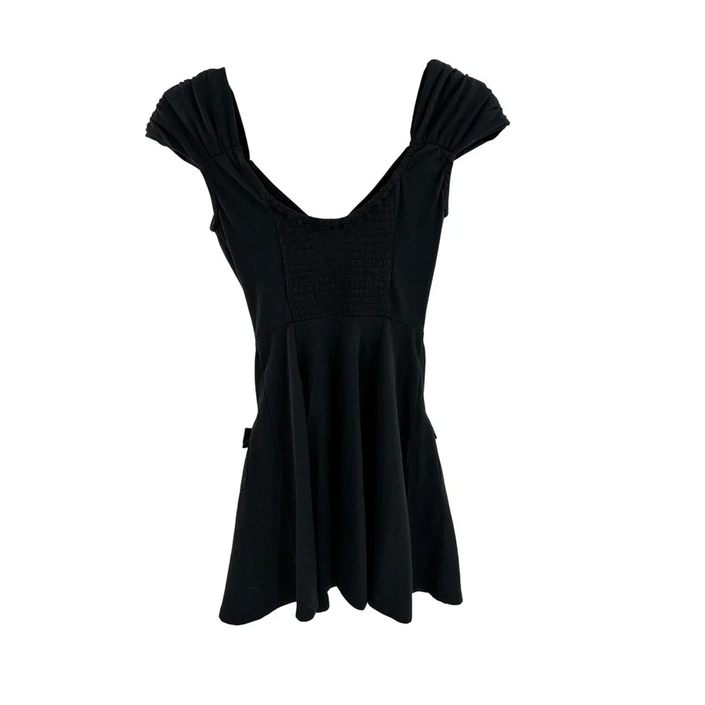 NWT Urban Outfitters‎ Black Off The Shoulder Ruffle Dress XS Bows Skirt